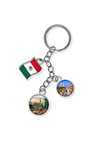 Meksika Üçlü Epoksi Metal Çift Taraflı Damla Anahtarlık Mexico Gümüş