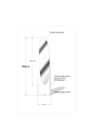 İlginç Değişik 140 Cm Hediyelik Beyaz Silindir Elips Boy Aynası Beyaz