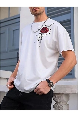 Veraura Lifestyle Erkek Bisiklet Yaka Kısa Kol Baskılı T-shirt - Beyaz Siyah