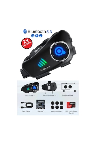 Q28 2x 2 Eşleşmeli Motosiklet Kask Bluetooth Kulaklık 1080p Kamera Su Geçirmez Intercom 51210176