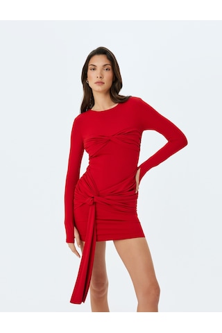 Koton Büzgü Detaylı Uzun Kollu Bodycon Mini Elbise Kırmızı 5wak80130fk Kırmızı