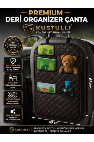 Kustulli Koltuk Arkası Deri Organizer Çok Cepli Düzenleyici Çanta Kırmızı