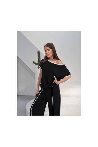 Paw Garage Kadın Alen Modern Şeritli Takım - Yazlık Soft Modal Kumaş SIYAH