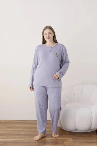 Lukitus İnterlok Pamuk Battal Büyük Beden Kadın Pijama Takımı İntbbm Mor