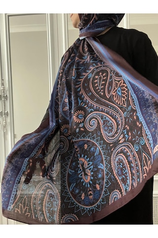 Modakaşmir Aminenesil Etnik Desen Soft Pamuk Şal Bordo Mavi Renk