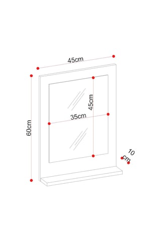 Makbulce Safir Raflı Banyo Aynası Dresuar 45 x 60 Mermer Beyaz - Siyah