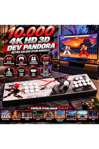 Schitec Dev Pandora Arcade 10.000 Oyun 4k Hd 2 Kişilik Büyük Boy Retro Oyun Konsolu
