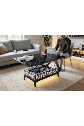 Msy Home Paris Akıllı Sehpa Sihirli Sehpa 3 Kademeli Orta Sehpa Açılabilir Sehpa Yemek Masası Siyah