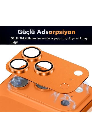 Apple Uyumlu iPhone 17 Pro Metal Koruyucu Lens Çerçeveli Lens Kozmik Turuncu