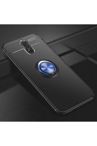 Huawei Mate 10 Lite Kılıf Yüzüğü Stant Ve Araç Tutucu Olabilen Şık Esnek Premium Silikon Kapak Ryc/ravel Siyah - Mavi