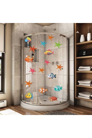 Balıklar Ve Deniz Yıldızları Duşakabin Banyo Sticker Seti