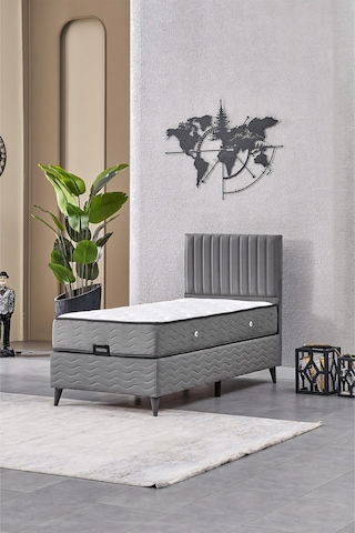Evdemo Ezgi Tek Kişilik Baza Başlık Set Gri 90 190 90 x 190