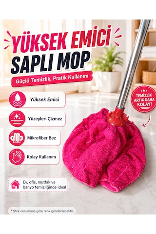 Temizlik Mop Seti - Yuvarlak Mop Ve Su Kovası Sıkma Hazneli 12 Lt Ve Saplı Havlu Mop Seti-gri Kova
