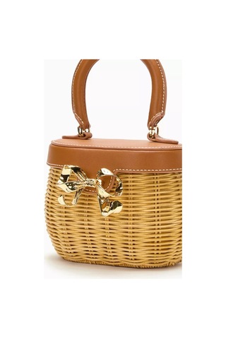 Self-portrait Self-portraıt Bow Basket Çanta Naturel Rattan & Altın Detaylı Zarif Mini Tote Portföy Çanta Sarı 15bat
