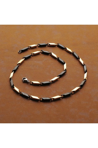 Sarı Siyah Erkek Çelik Zincir Kolye Takı Aksesuar K24 T5