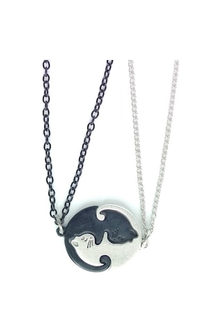 Unisex Ying Yang Kedili Çift Kolye Pembe