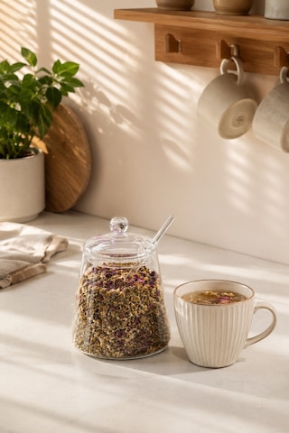 Porsima Lm-0019 Kaşıklı Kapaklı Cam Şekerlik Sunumluk Bal Ve Reçel Kavanozu Saklama Kabı 500ml Şeffaf
