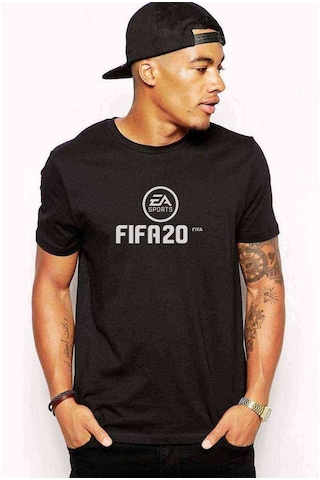 Fıfa 2020 Baskılı Siyah Erkek Tshirt
