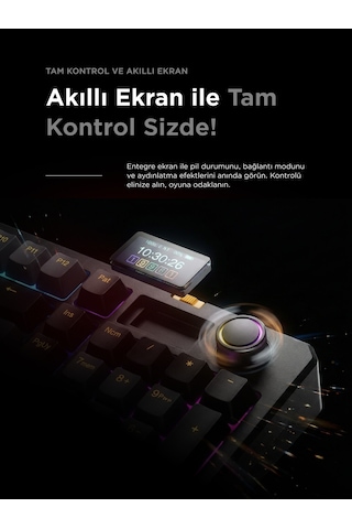 Kenpachi Ekranlı 2.4g + Bt Wireless Rgb Hot Swap Gasket Oil Switch Mekanik Klavye Oyuncu Klavyesi Türkçe