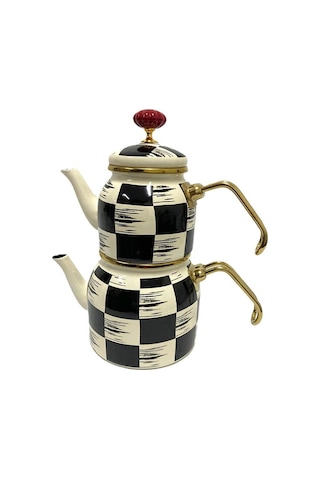 Acar Qualita King Xap-5758 Mini Emaye Dama Çaydanlık Takımı Siyah - Beyaz