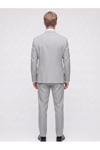 Tk6896 Erkek 3 Parça Slim Fit Çift Yırtmaçlı Takım Elbise Yelekli Şık Klasik Takım 6 Drop Açık Gri