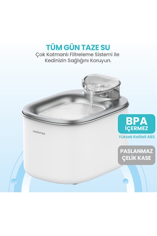 Haustier Hst-qq005 Beyaz Akıllı Mama Kabı, Wf007l Beyaz Kedi Su Pınarı 2 Li Set Haustier Türkiye Garantili