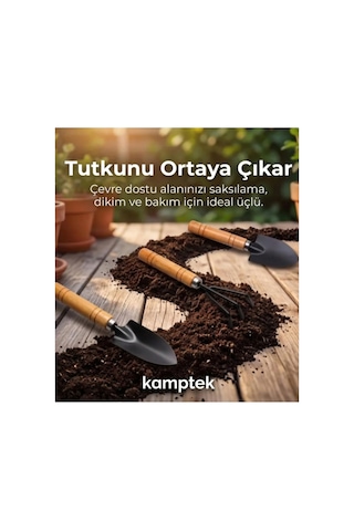 Mini Ahşap Saplı Saksı Çiçek Bahçe Bitki Hobi Seti 3 Parça