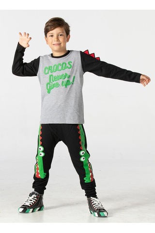 Casabony Crocos Siyah Erkek Çocuk Pantolon+T-Shirt Takım-Gri - Siyah