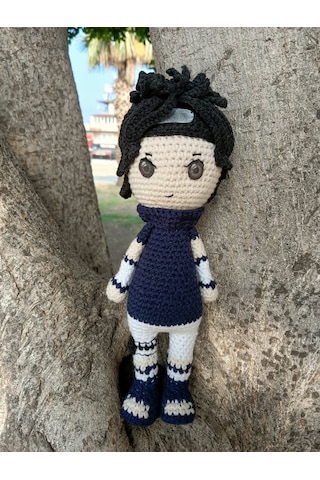 Sasuke Uchiha Amigurumi Örgü Oyuncak - Anime Hediyelik Figür 21 Cm Mavi