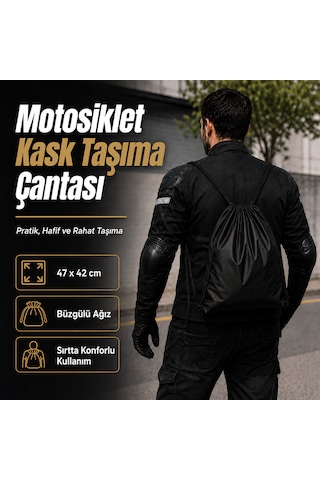 Microcase Motosiklet Scooter Bisiklet İçin Sırt Askılıklı Büzgülü Taşıma Saklama Amaçlı Kask Çantası Koruyucu Kese 47x42 Cm Al5688 Siyah