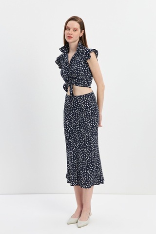 Stella Pulvis Lacivert Desenli Midi Etek Lacivert