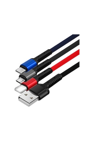 4 Uçlu Taşınabilir Anahtarlık Şarj Kablosu Lightning Type-c Micro Usb Çoklu Kablo