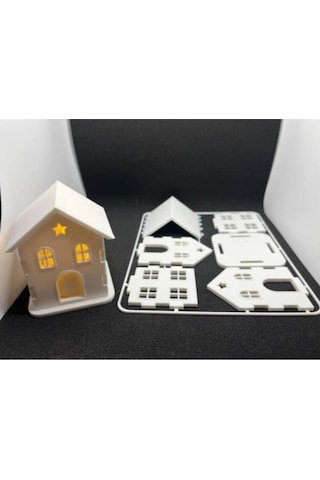 Noel Evi Seti Kartı - Yılbaşı Dekorları - Yılbaşı Süsü 1 Adet Pilli Mum Dahil