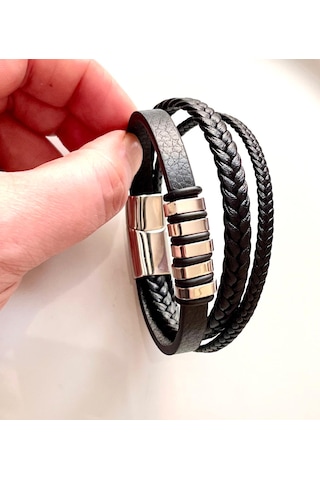 Gns Aksesuar Mixli Trend 3lü Model Siyah Erkek Bileklik 21 Cm Siyah