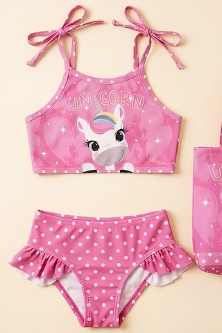 Modanino Kız Çocuk Çantalı 3'lü Mayo Takımı Çanta+mayo+bikini 3-10 Yaş 12649n Pembe