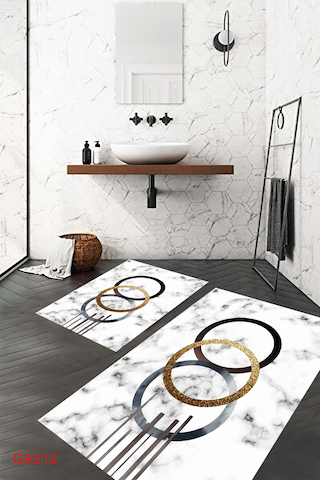 Mermer Desen Banyo Paspası, Dekoratif Klozet Takımı, Yıkanabilir, Beyaz