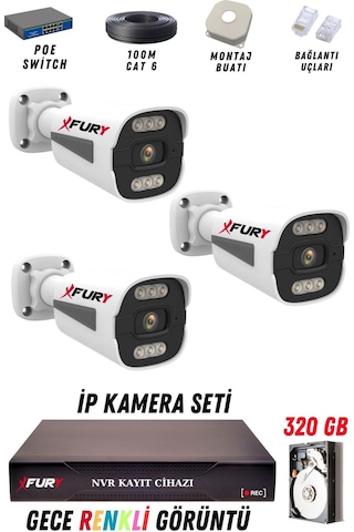 Fury 3 Kameralı Ip Güvenlik Kamerası Seti 4mp Gece Renkli Su Geçirmez 1506 320gb