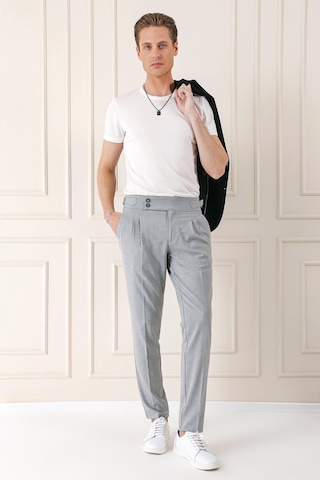Efor Comfort Fit Çift Pile Yandan Tokalı Yüksek Bel Casual Gri Pantolon P 1153 Gri