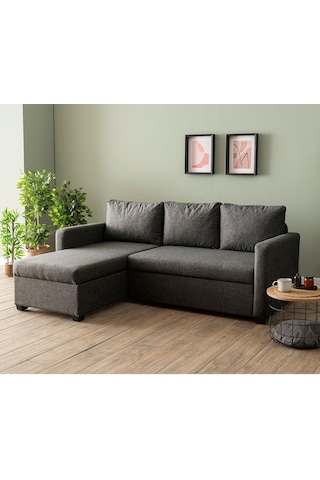 Pafu Kado Yataklı Köşe Koltuk Takımı - Keten Koyu Gri Koyu Gri