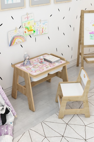 Lesson Montessori Ahşap Aktivite Masa Sandalye Takımı Pembe