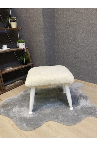 Trend Lake Teddy Krem Ahşap Ayak Uzatma Pufu Makyaj Koltuğu Bench Tabure
