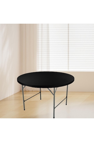 Suntek Fitted Yuvarlak Masa Örtüsü Elastik Kenar Kaymaz Siyah