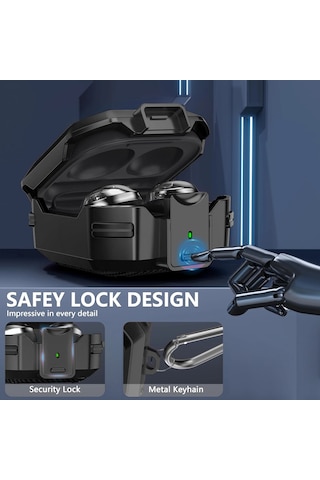 Caseonn Samsung Uyumlu Galaxy Buds Live - Buds Pro Kılıf Güvenlik Kilitli Military Tank Haki