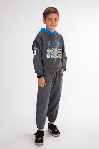 Erkek Çocuk Baskılı Kapşonlu Eşofman Takımı Koyu Gri