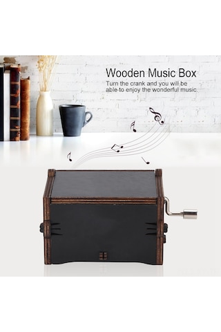 Shineyee Ahşap Mekanik Müzik Kutusu, Pili Gerektirmez, Elden Döndürülür, Siyah, Dekoratif Hediyelik Öğe