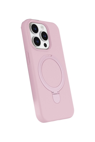 Apple Uyumlu iPhone14 Pro Max Pembe Standlı Magsafeli Silikon Kılıf Açık Pembe
