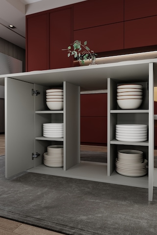 Modern Dolaplı 6 Kişilik Mutfak Yemek Masası %100 Mdf Mutfak Yemek Odası Masası Ym06 Kül Gri
