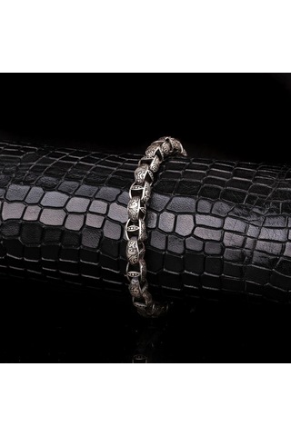 925 Ayar Gümüş Desen Motifli Erkek Bileklik