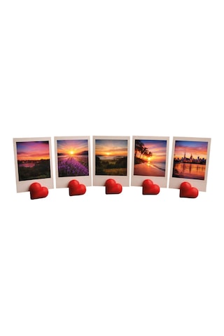 Instax Polaroid Fotoğraf Tutucu Kalp Figürlü Stand 5 Li Kırmızı
