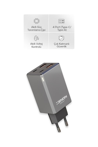 Hızlı Şarj Adaptörü 65w Gan + Type-c Kablo 100w Pd 4 Port, Apple iPhone & Samsung Uyumlu X6425